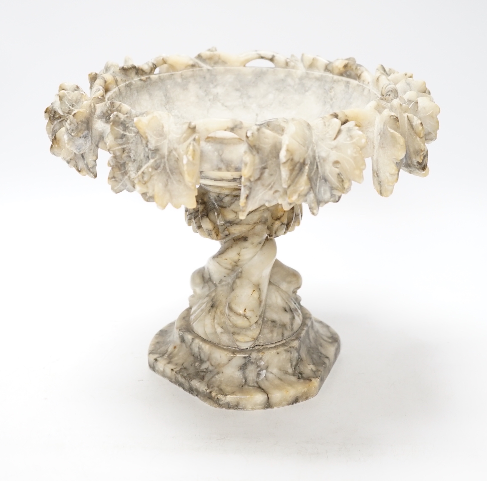 A carved alabaster Tazza centrepiece, 21cm high